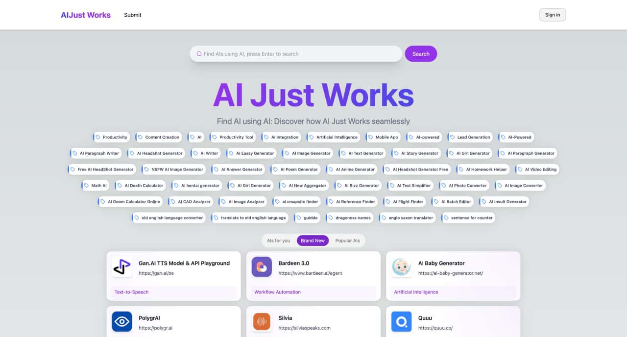 AI Just Works-AI Just Works —— discover AIs using AI-AllinAI.Tools