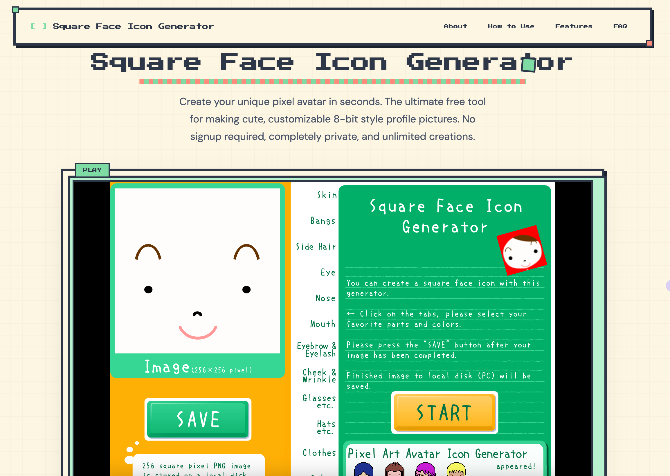 Square Face Icon Generator-Free Pixel Avatar Maker Online | Create Cute 8-Bit Profile Pictures | allinAI.Tools