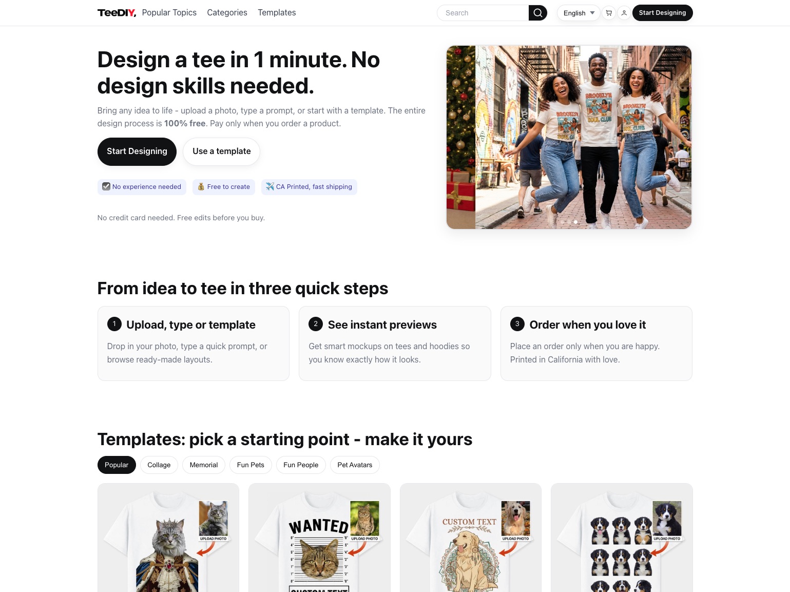 TeeDIY-Design a tee in 1 minute. Shop unique apparel. | TeeDIY | allinAI.Tools