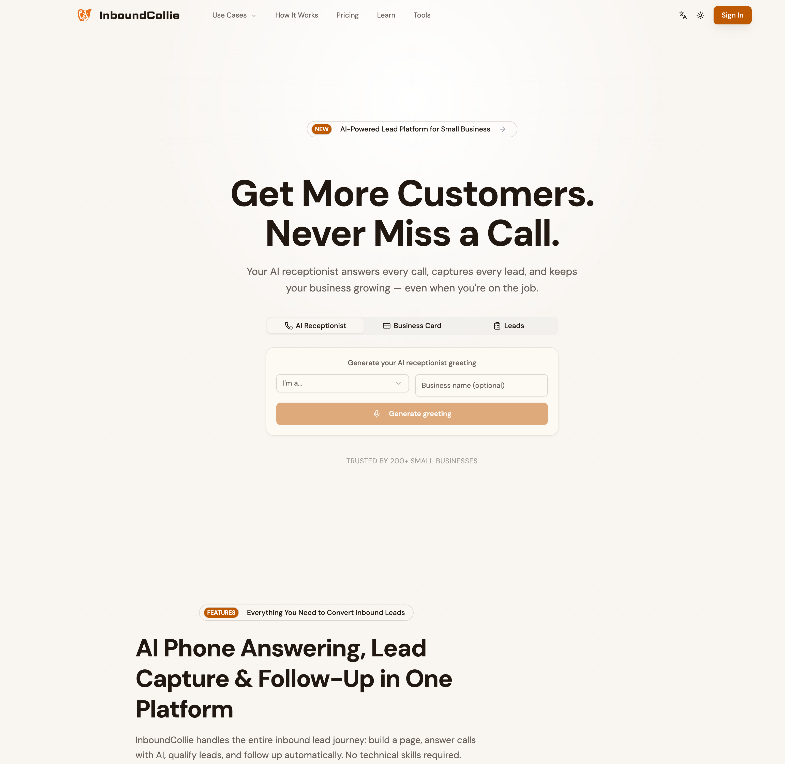 InboundCollie-AI Phone Answering & Lead Capture for Small Business | allinAI.Tools