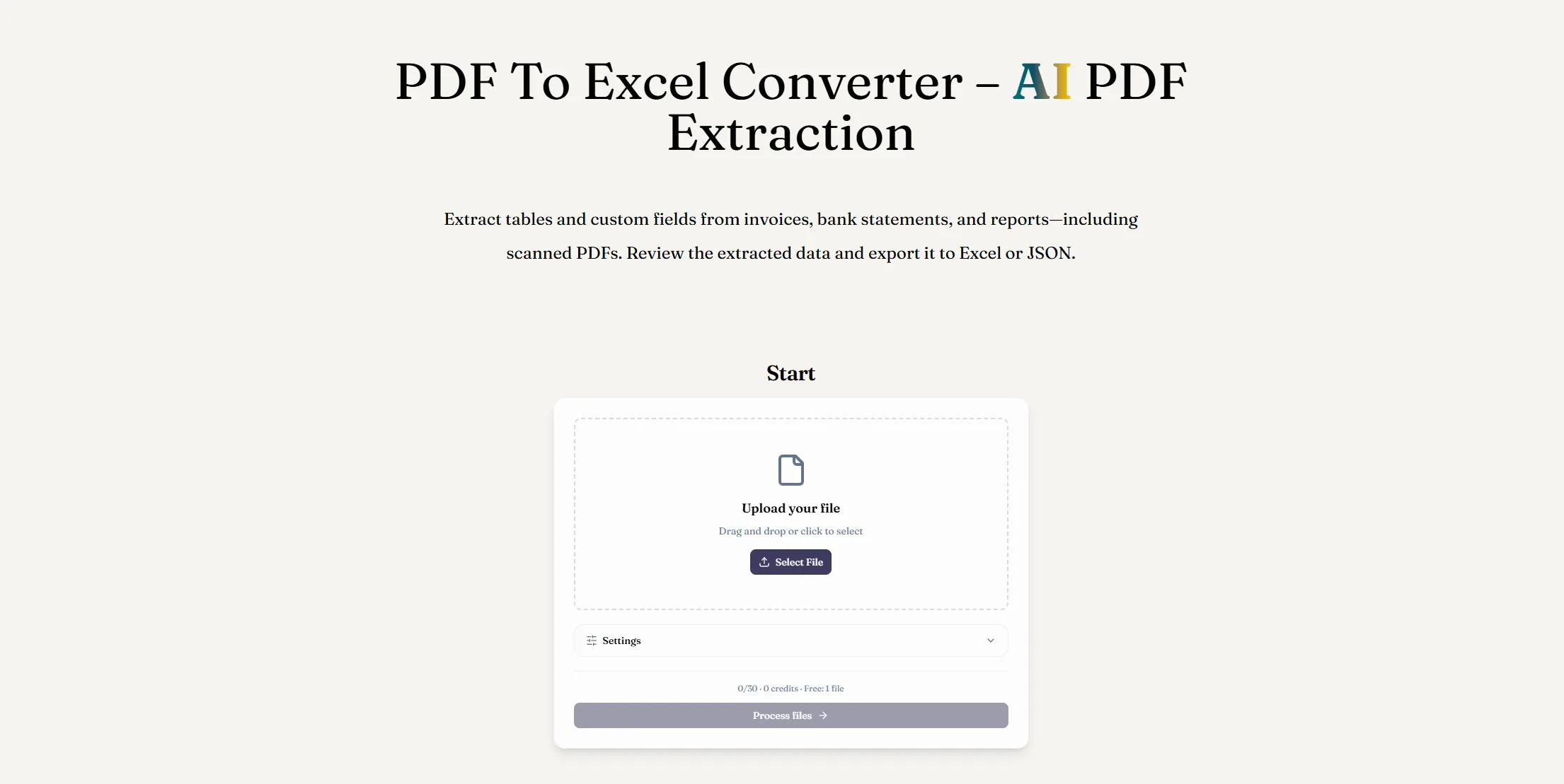 PDF to Excel-Converter – AI PDF Extraction | ReadyData | allinAI.Tools
